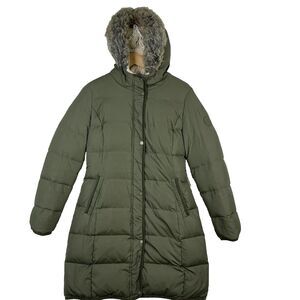 Ralph Lauren Puffer Jacket Womens Small Green Down Hooded Long Winter Parka Coat